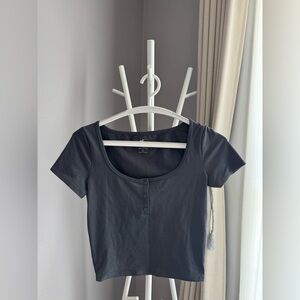 Hollister Dark Grey Buttoned Scoop Neck Tee